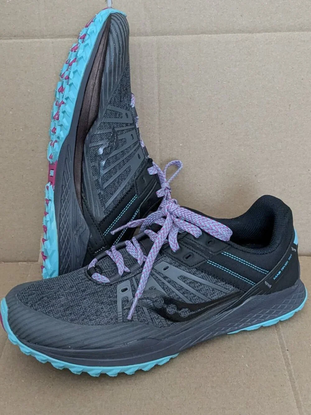 Saucony Mad River TR2 Trail Running Shoe Womens Size 12 Black Navy Blue Snecker